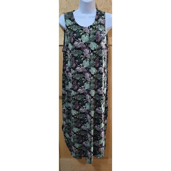 Cynthia Rowley Sleeveless Tropical Leaf Print Dress Multicolor Womens Size L - Picture 1 of 7